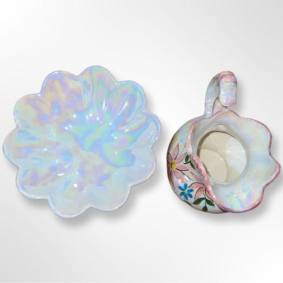 Vintage 1968 Small Iridescent Floral Pitcher & Wash Basin/Display Tray Platter - Picture 3 of 15